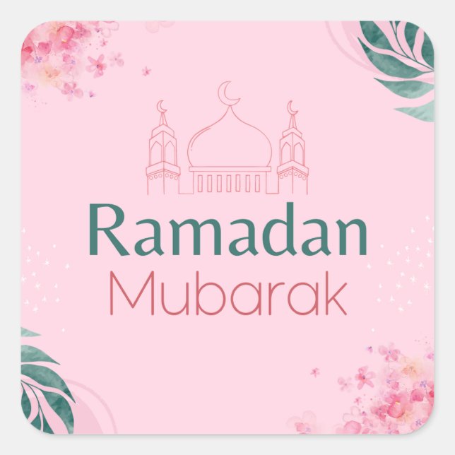 Pink Floral Watercolor Ramadan Mubarak Aufkleber (Vorderseite)