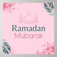 Pink Floral Watercolor Ramadan Mubarak Poster