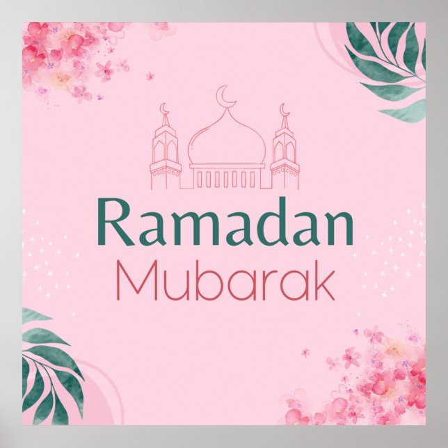 Pink Floral Watercolor Ramadan Mubarak Poster (Vorne)