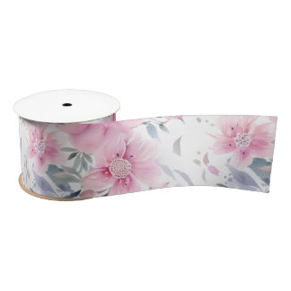 Pink Floral Watercolor  Satinband