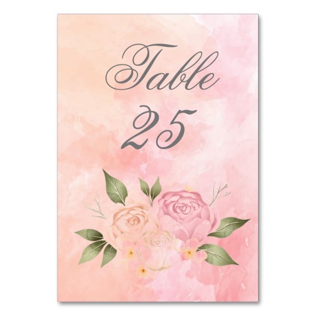 Pink Floral Watercolor Script Hochzeit Tischnummer (Vorderseite)