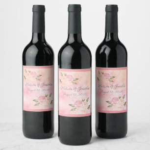 Pink Floral Watercolor Script Hochzeit Weinetikett