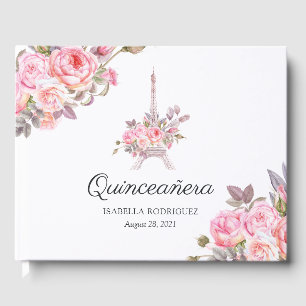 Pink Floral Watercolor Vintag Paris Quinceanera Gästebuch
