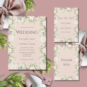 Pink Floral Watercolor Vintage Hochzeit Einladung