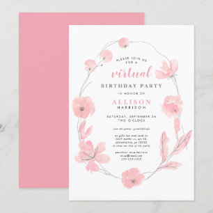 Pink Floral Watercolor Virtuelle Geburtstagsparty Einladung