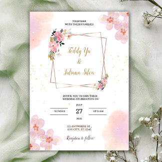 Pink Floral Watercolor Wedding Invitation Einladung