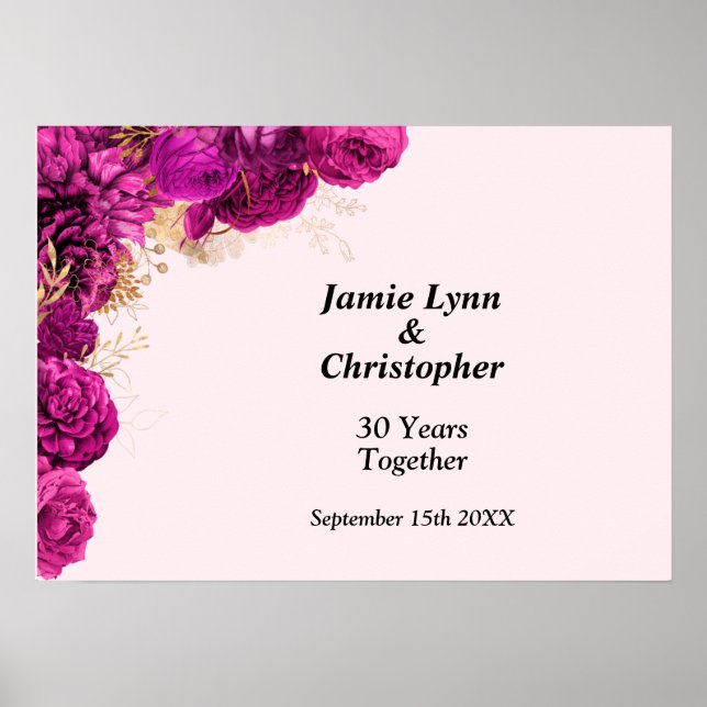 Pink Floral Wedding Anniversary Poster (Vorne)