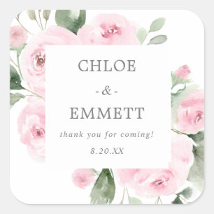 Pink Floral Wedding Box Gefälligkeitsaufkleber Quadratischer Aufkleber