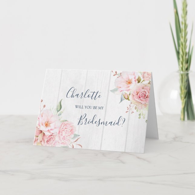 Pink Floral Wedding Bridesmaid Proposal Card Dankeskarte (Vorderseite)