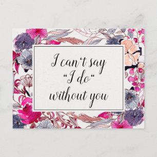 Pink Floral Wedding Bridesmaid Vorschlag Card Postkarte