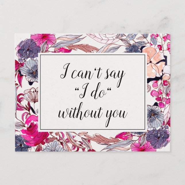 Pink Floral Wedding Bridesmaid Vorschlag Card Postkarte (Vorderseite)