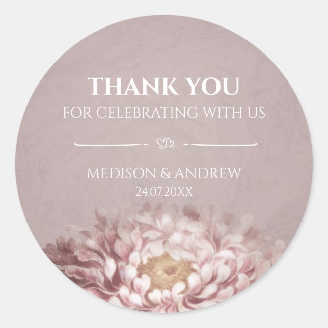 Pink Floral Wedding Danke Sticker (Vorderseite)