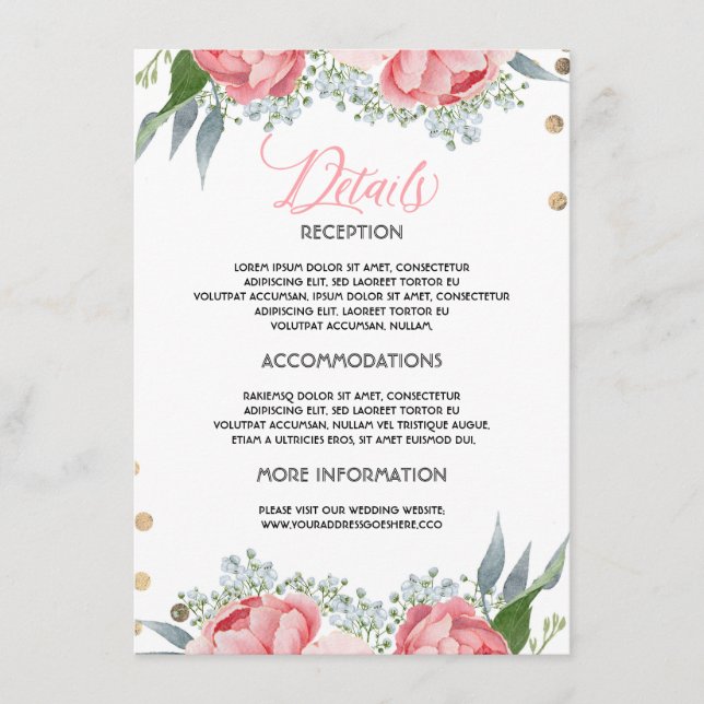 Pink Floral Wedding Information Gästekarte Begleitkarte (Vorderseite)