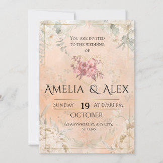 Pink Floral Wedding Invitation | Elegant Customiza Einladung