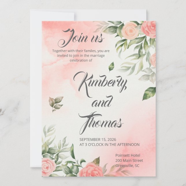 Pink Floral Wedding Invitation - Elegant Save The Date (Vorderseite)