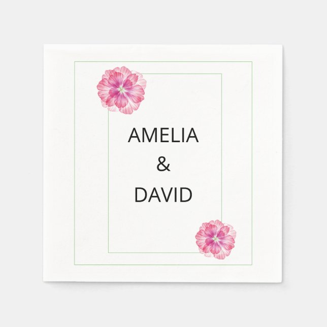 Pink Floral Wedding Paper Napkins Serviette (Vorderseite)