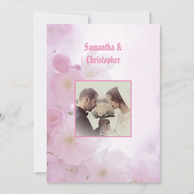 Pink floral wedding photo invitation einladung (Rückseite)