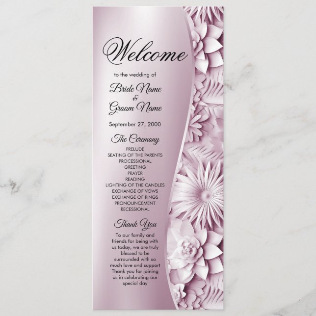 Pink Floral Wedding Program Programm (Vorderseite)
