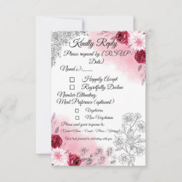 Pink Floral Wedding RSVP Card | Romantic Karte