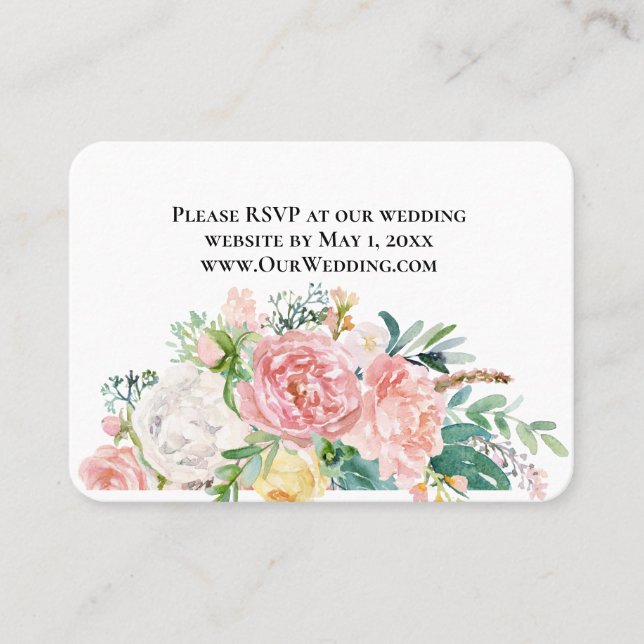 Pink floral Wedding Website RSVP Card Visitenkarte (Vorderseite)