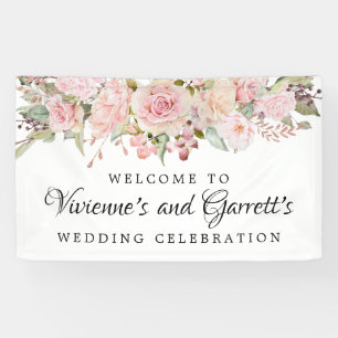 Pink Floral Wedding Willkommensbanner Banner
