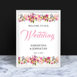 Pink Floral Wedding Willkommensschild Poster