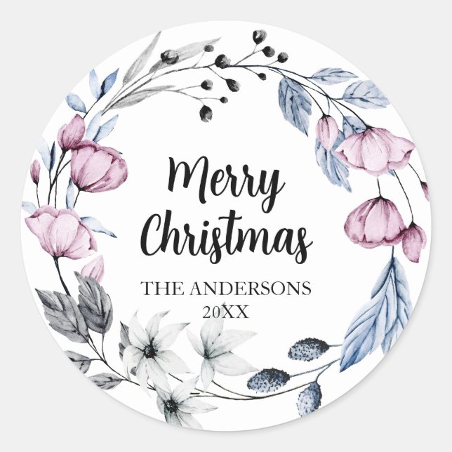 Pink Floral Weihnachten Umschlag Aufkleber (Vorderseite)