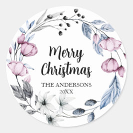 Pink Floral Weihnachten Umschlag Aufkleber