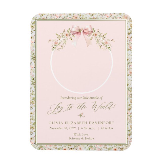 Pink Floral Weihnachts Foto Ankündigung Magnet (Vertikal)