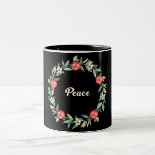 Pink Floral Weihnachtskraut Tasse   Frieden