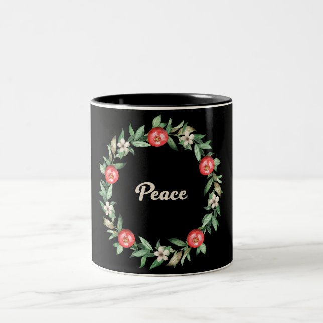 Pink Floral Weihnachtskraut Tasse | Frieden (Mittel)