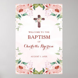 Pink Floral Welcome Baptism Poster