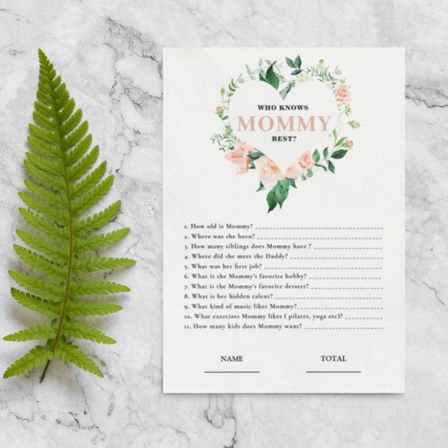 Pink Floral Wer Mommy Best Baby Shower Game kennt (Von Creator hochgeladen)