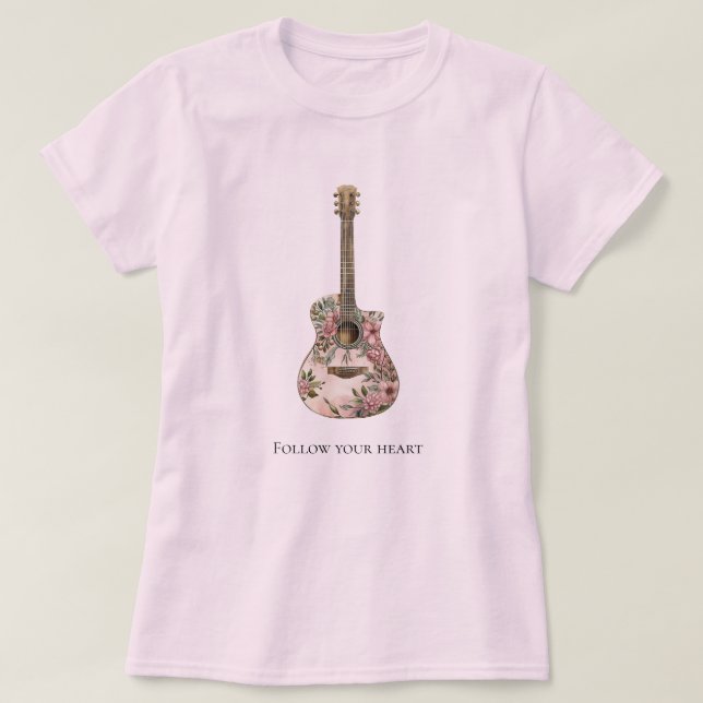 Pink Floral Western Floral Guitar T-Shirt (Design vorne)