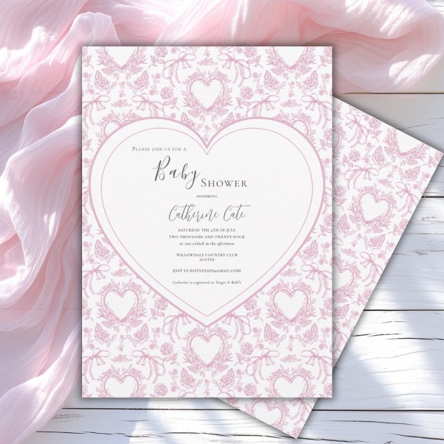 Pink Floral Whimsical Heart Baby Shower  Invitatio Einladung (Von Creator hochgeladen)