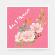 Pink Floral Whimsy Wedding Luncheon Napkin