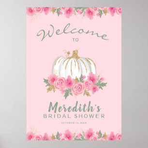 Pink Floral White Pumpkin Glitzer Brautparty Poster