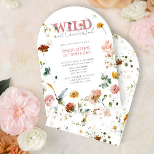 Pink Floral Wild & Onederful Girl 1. Geburtstag Einladung