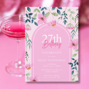 Pink Floral Wildblume Girly Elegant 27. Geburtstag Einladung