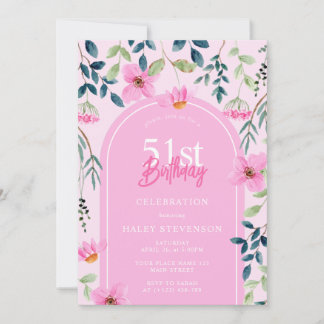 Pink Floral Wildblume Girly Elegant 51. Geburtstag Einladung