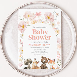 Pink Floral Woodland Tiere Kinderdusche Einladung