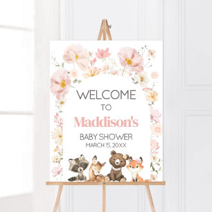 Pink Floral Woodland Tiere Kinderdusche Empfang Poster
