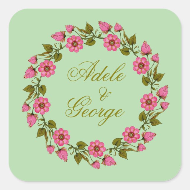 Pink Floral Wreaaths | Aufkleber für Gastgeschenk  (Vorderseite)
