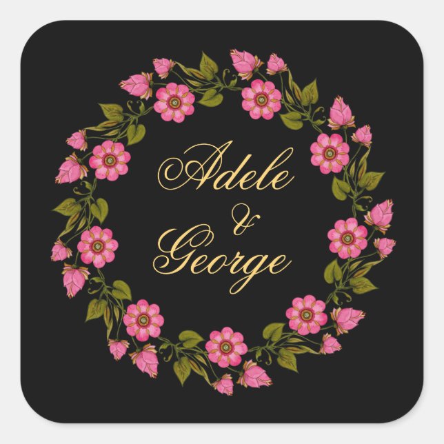 Pink Floral Wreaaths | Aufkleber für Gastgeschenk  (Vorderseite)