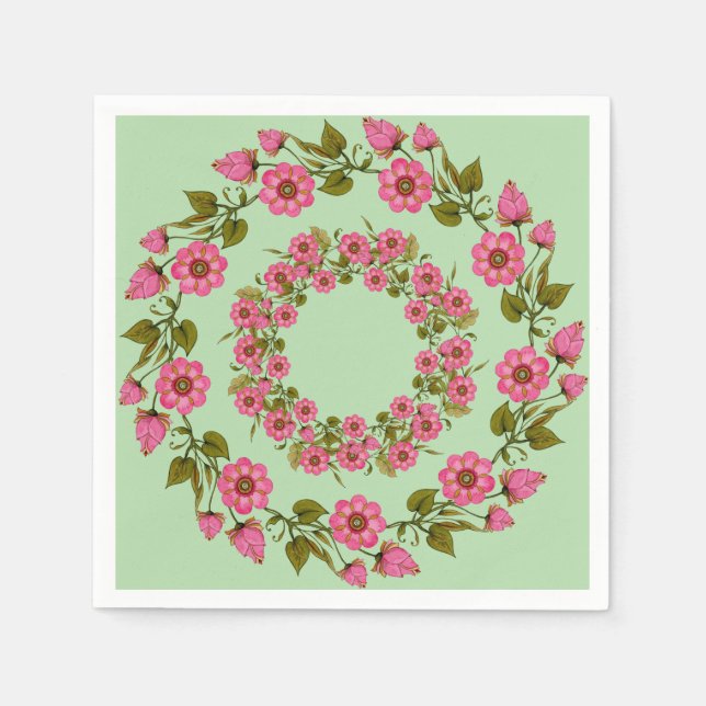 Pink Floral Wreaaths | Hochzeitspapier Napkin Serviette (Vorderseite)