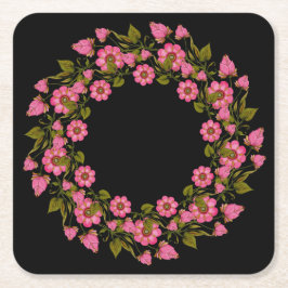 Pink Floral Wreaaths | Hochzeitspapier-Untersetzer Rechteckiger Pappuntersetzer