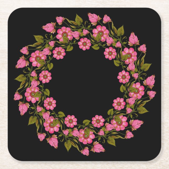 Pink Floral Wreaaths | Hochzeitspapier-Untersetzer Rechteckiger Pappuntersetzer (Vorderseite)