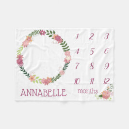 Pink Floral Wreath Baby Girl Milestone Schuppen Sc Fleecedecke