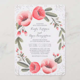 Pink Floral Wreath Gipskraut Hochzeit Einladung