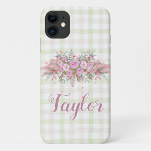 Pink Floral Wreath Green Gingham Case-Mate iPhone Hülle